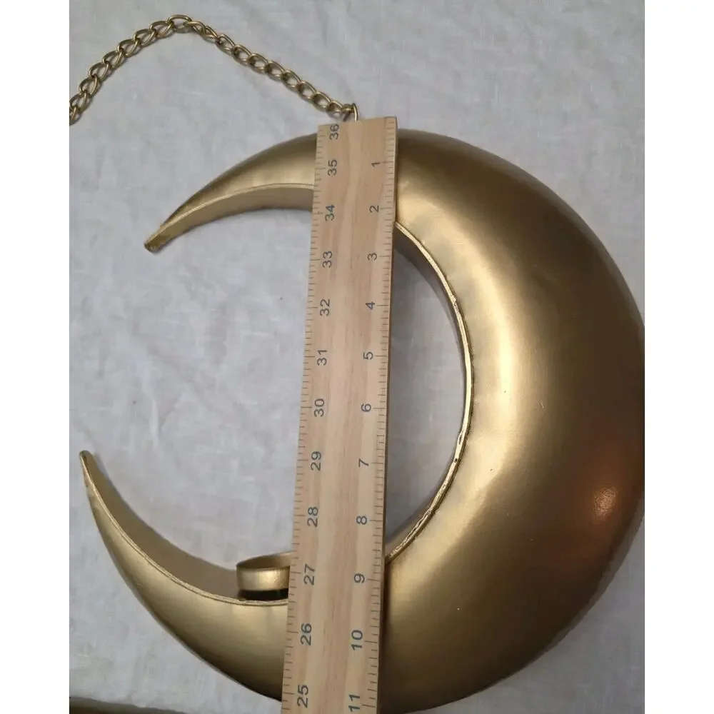 Brass Style Hanging Crescent Moon Candle Or Small Plant Holder MCM Celestial